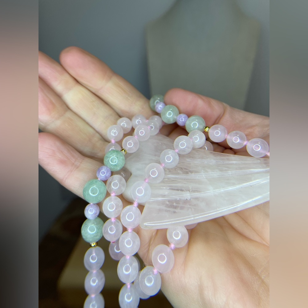 Vintage Rose Quartz Necklace - Hand Knotted Gorgeousness